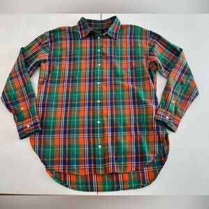 Lauren Ralph Lauren Shirt Button Black Label Plaid Green Orange Size Medium